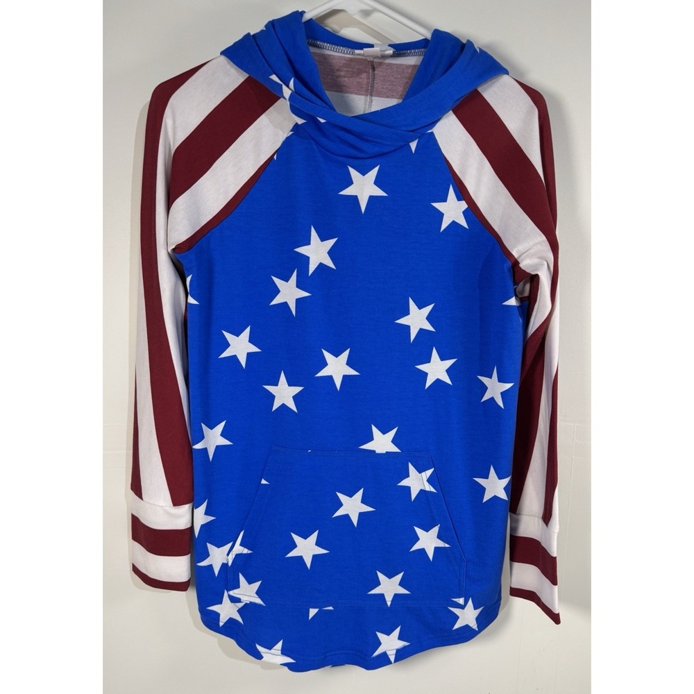 Lularoe Stars & Stripes Amber Hoodie Shirt Patriotic Pullover Pocket Size Small